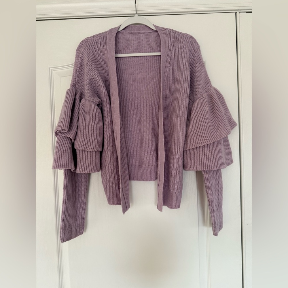 Lavender Ruffle Sleeve Cardigan - Size Small